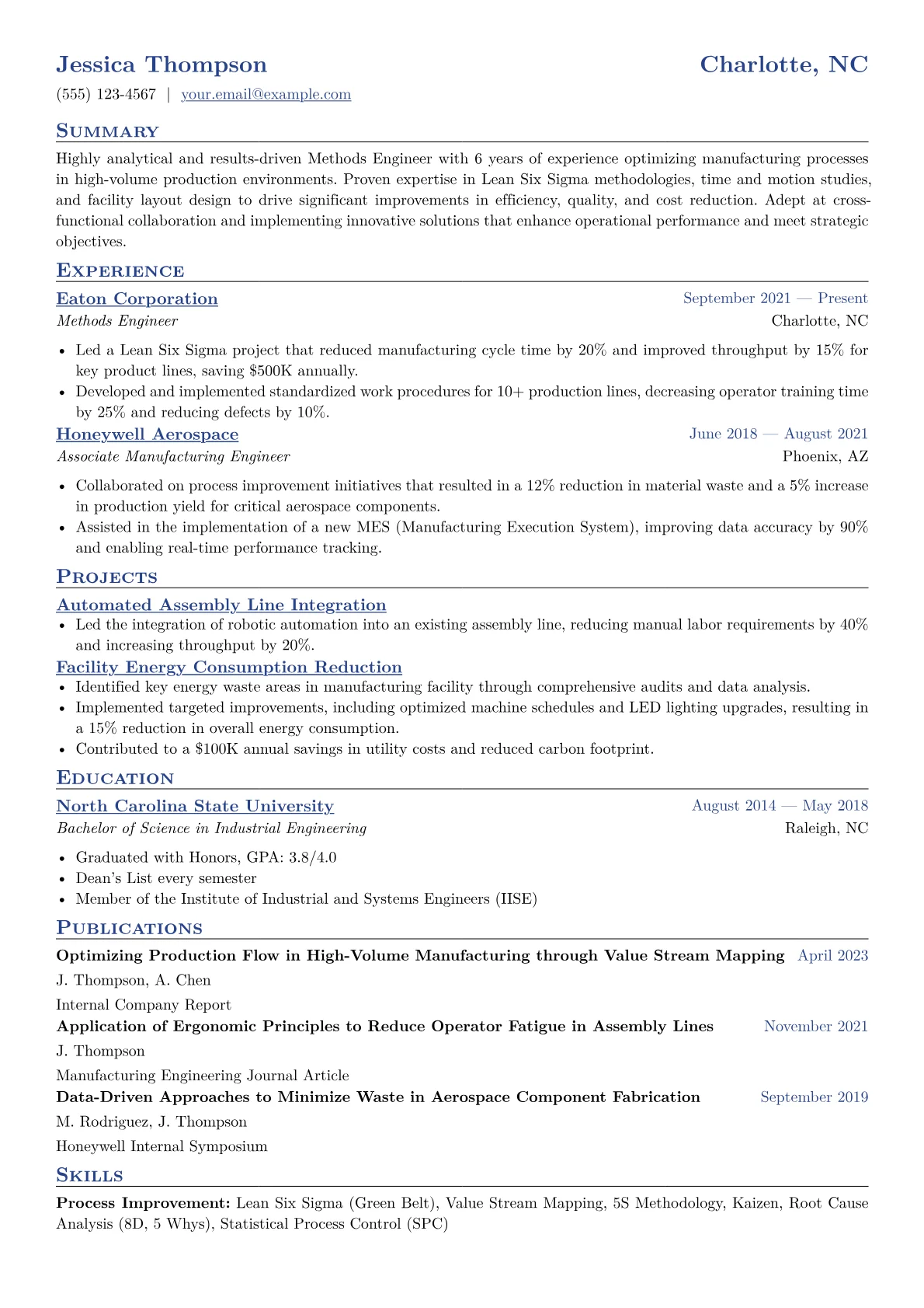 Methods Engineer Resume Example CV template - Page 1