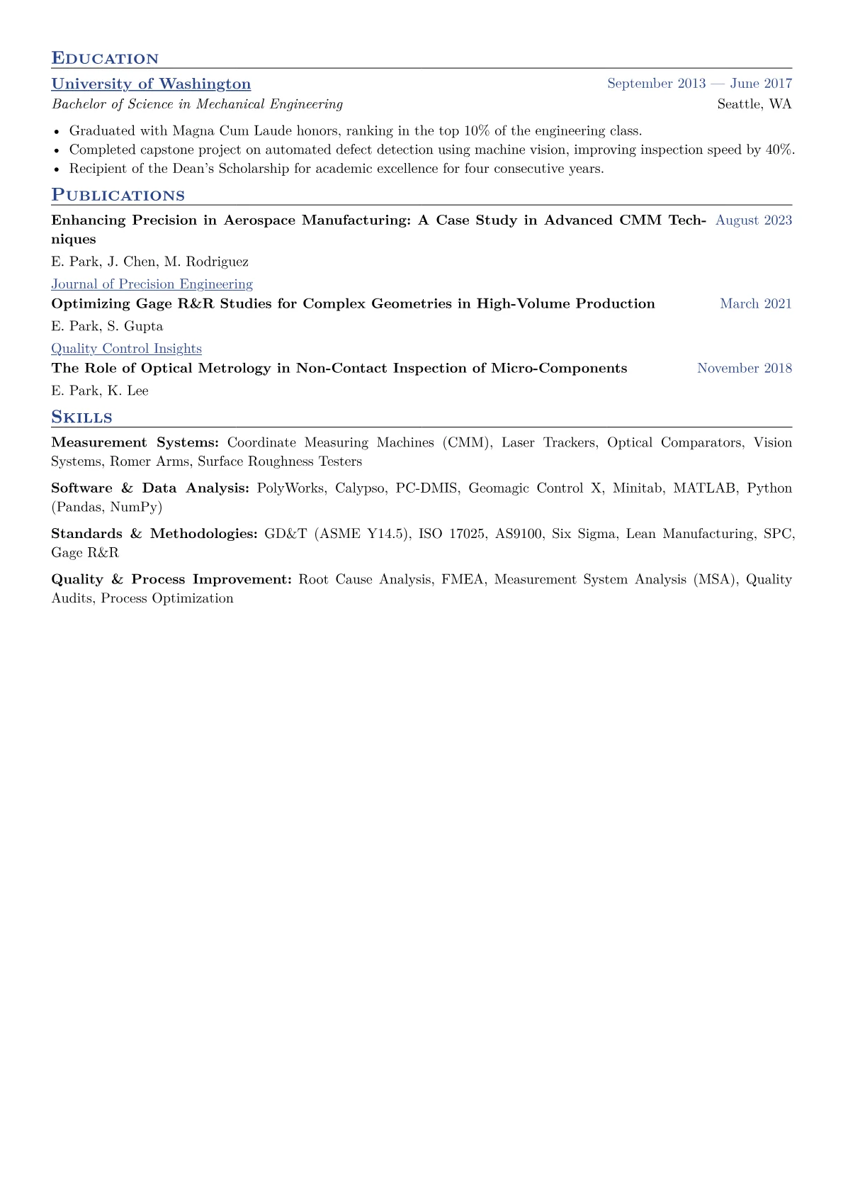 Metrology Engineer Resume Example CV template - Page 2