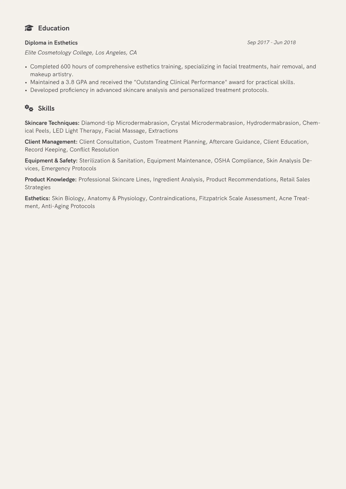 Microdermabrasion Technician Resume Example CV template - Page 2