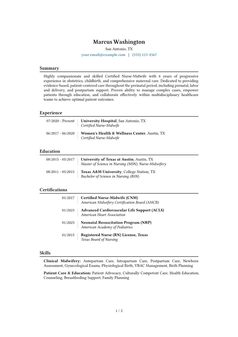 Midwife Resume Example