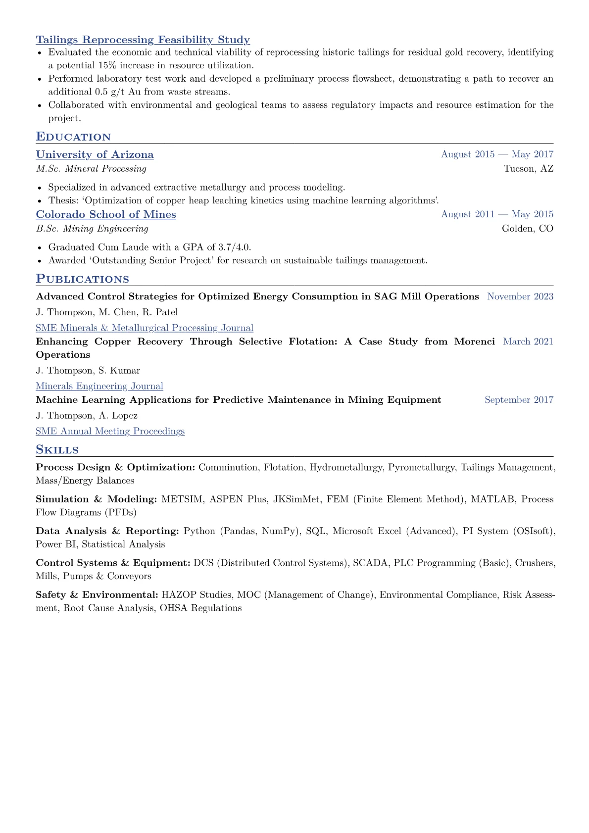 Mining Process Engineer Resume Example CV template - Page 2