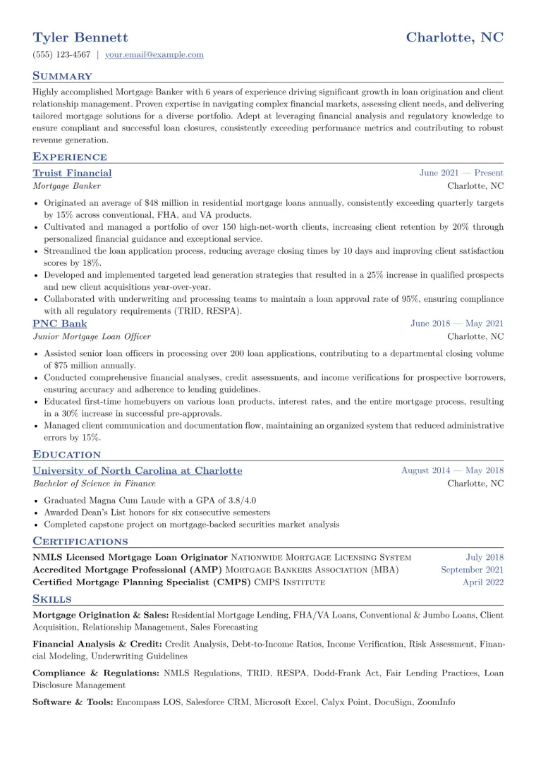 Mortgage Banker Resume Example CV template preview
