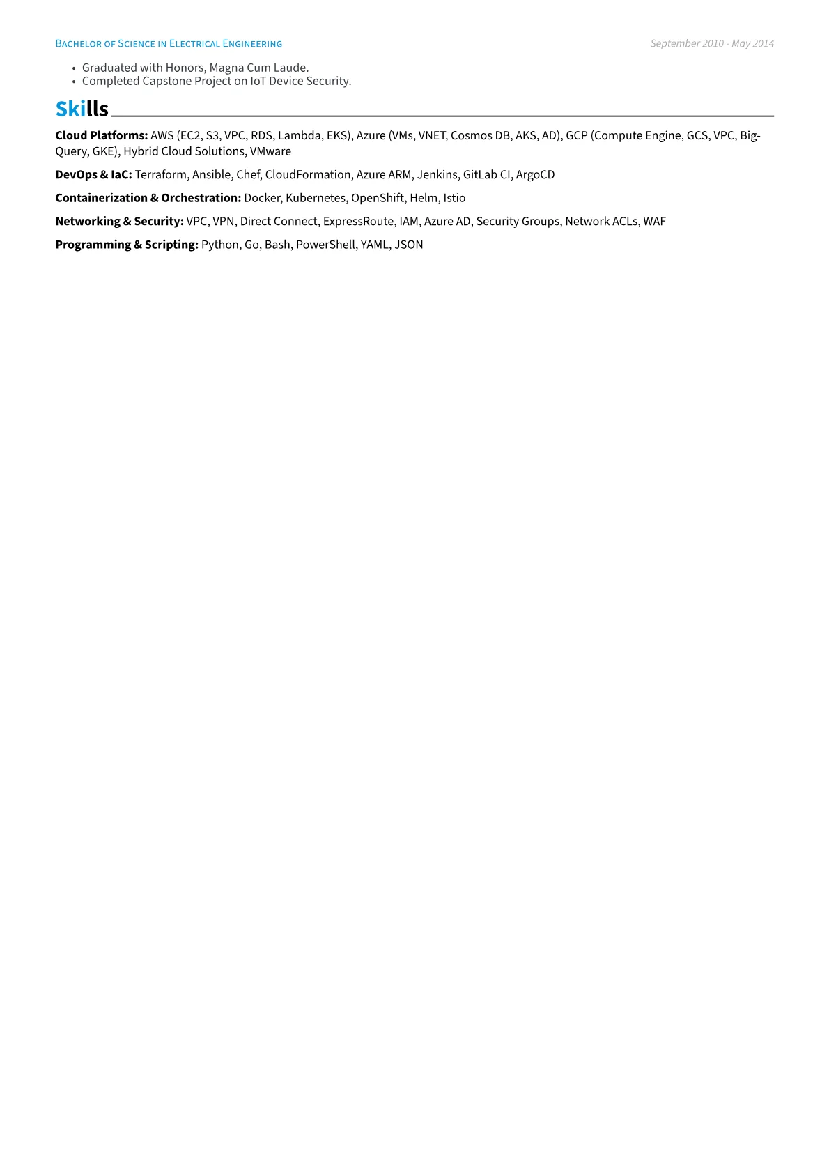 Multi-Cloud Engineer Resume Example CV template - Page 2