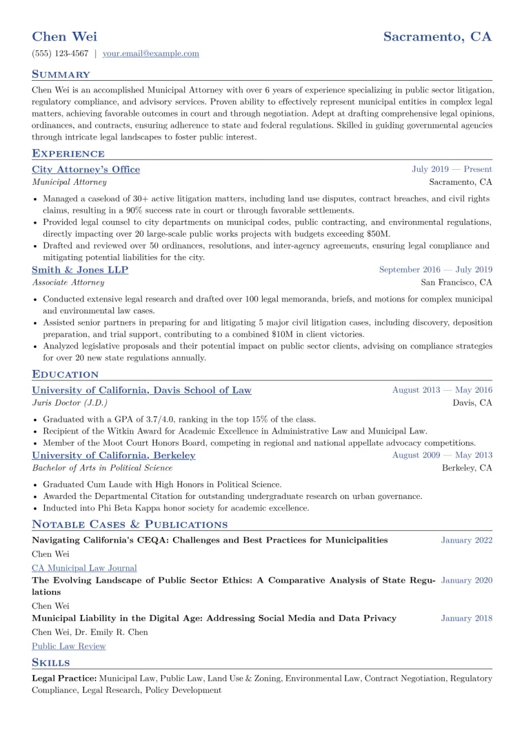 Municipal Attorney Resume Example CV template preview