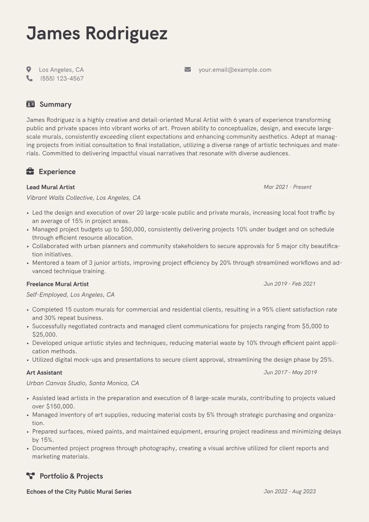 Mural Artist Resume Example CV template - Page 1
