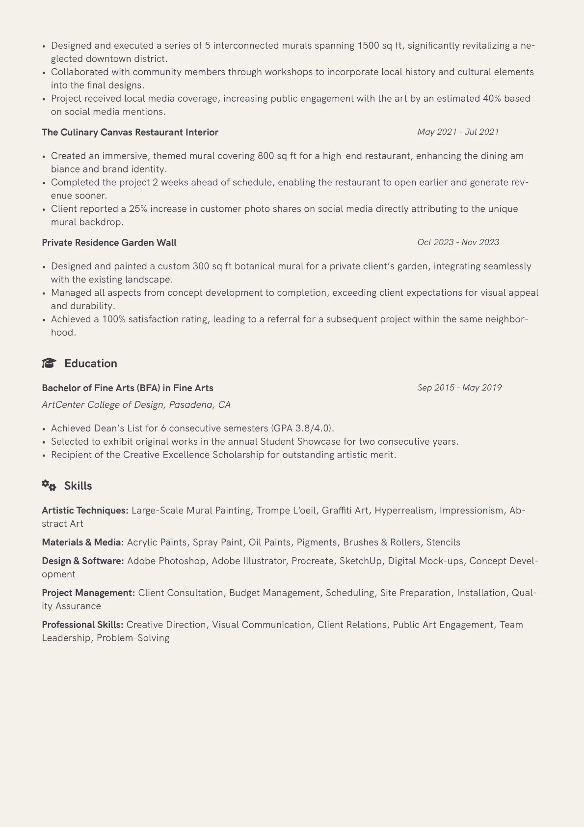 Mural Artist Resume Example CV template - Page 2