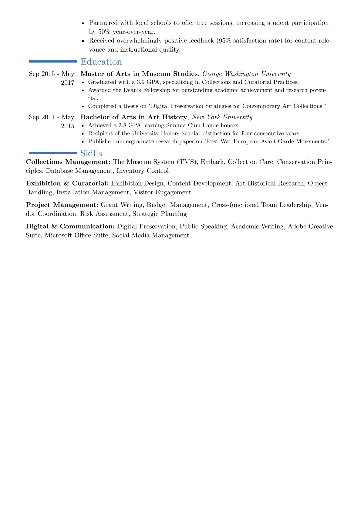 Museum Curator Resume Example CV template - Page 2