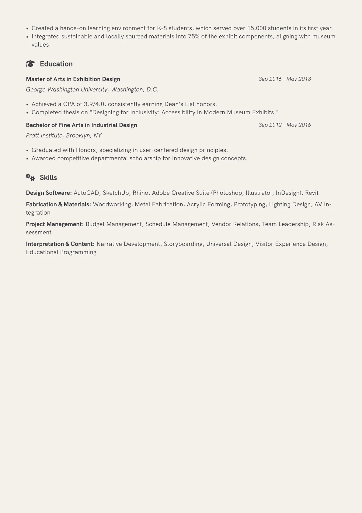 Museum Exhibit Designer Resume Example CV template - Page 2