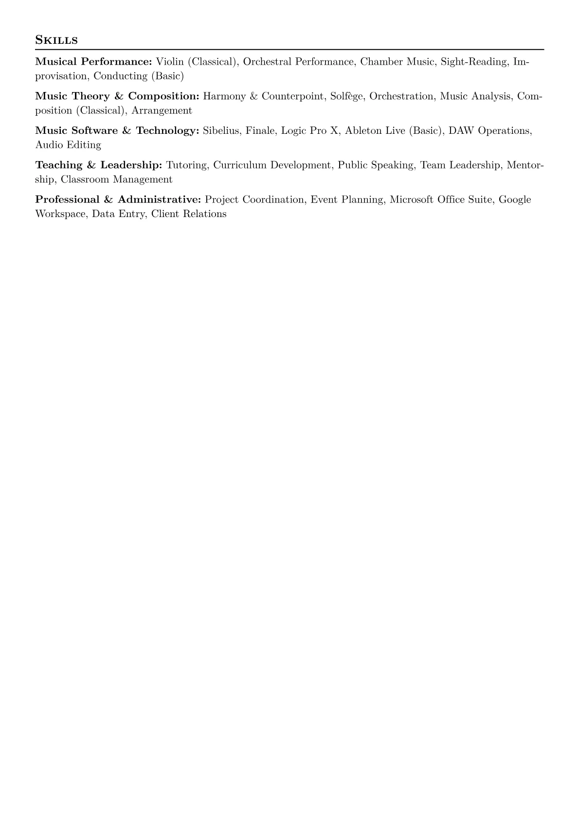 Music Student Resume Example CV template - Page 2