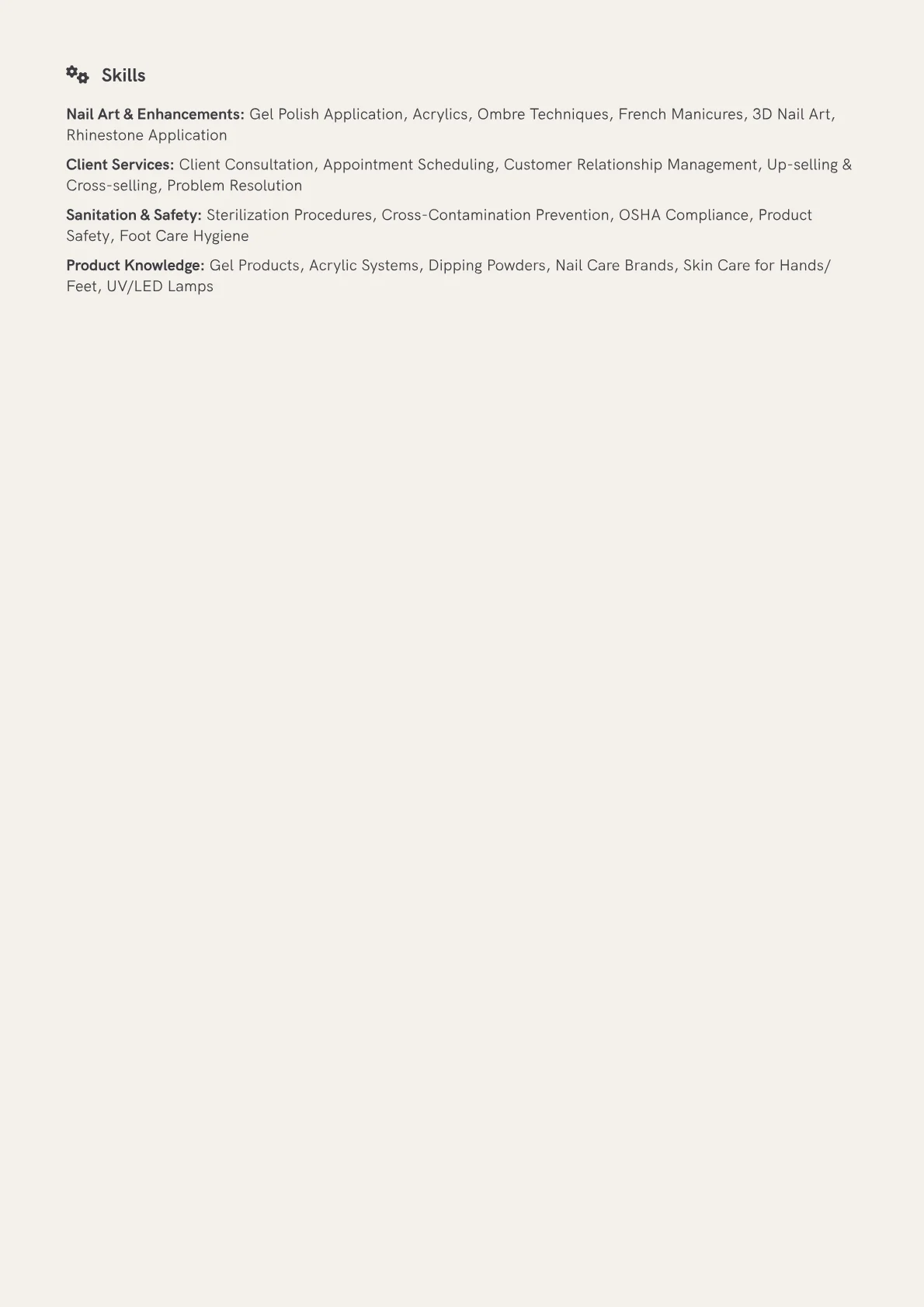 Nail Artist Resume Example CV template - Page 2