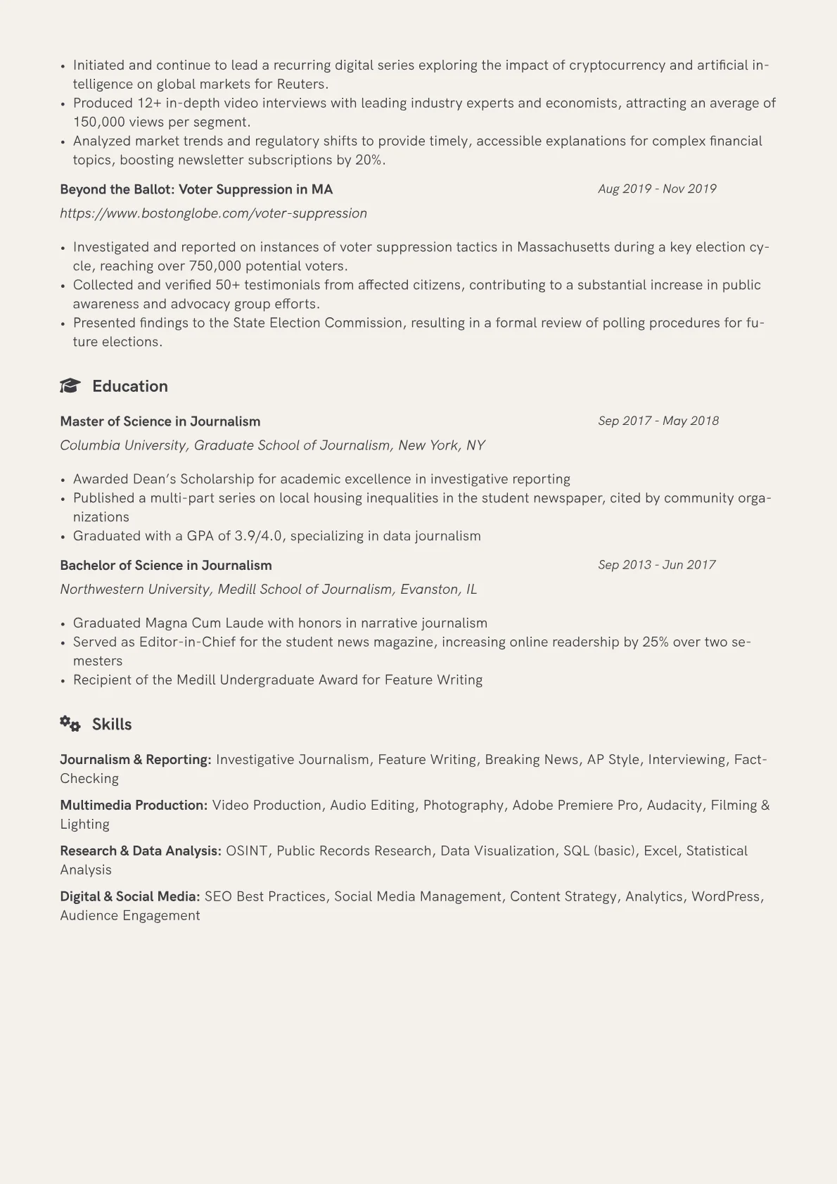 News Reporter Resume Example CV template - Page 2