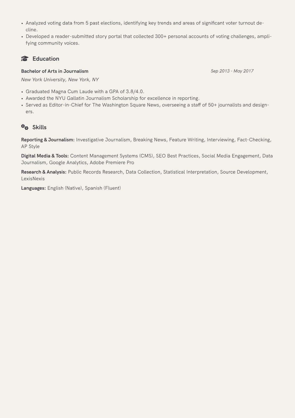 Newspaper Reporter Resume Example CV template - Page 2