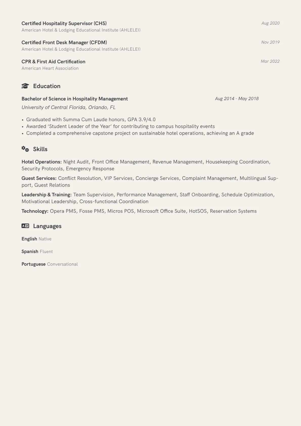 Night Shift Supervisor Hotel Resume Example CV template - Page 2