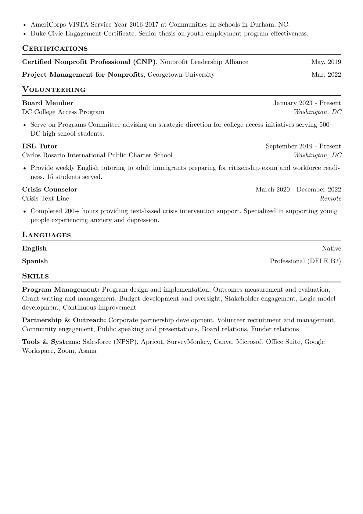 Non-profit Program Manager CV template - Page 2