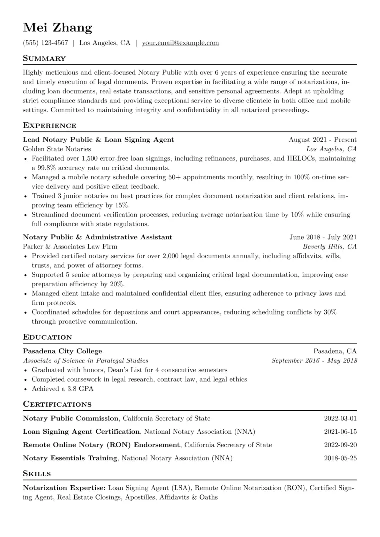 Notary Public Resume Example CV template preview