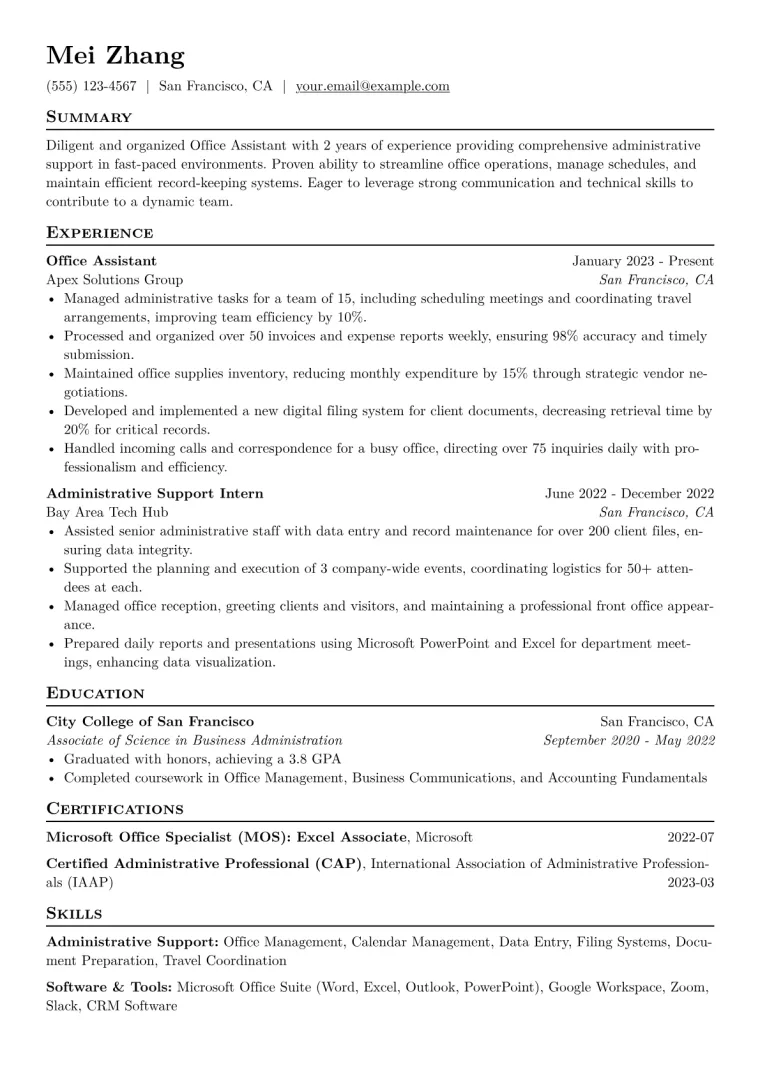 Office Assistant Resume Example