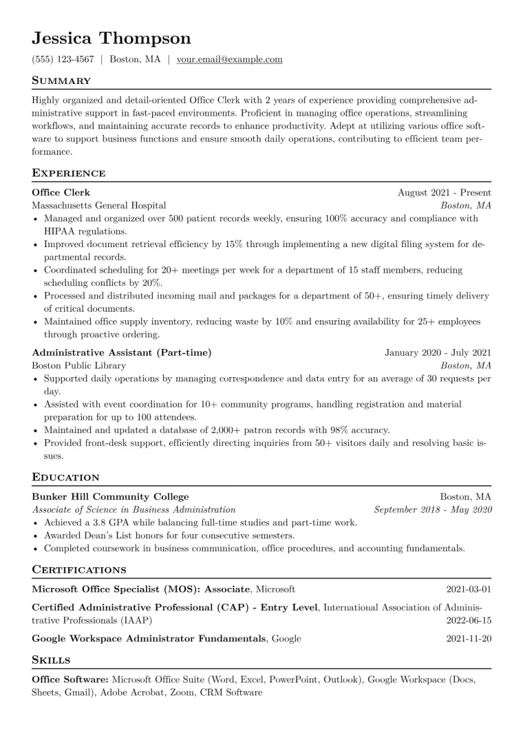 Office Clerk Resume Example