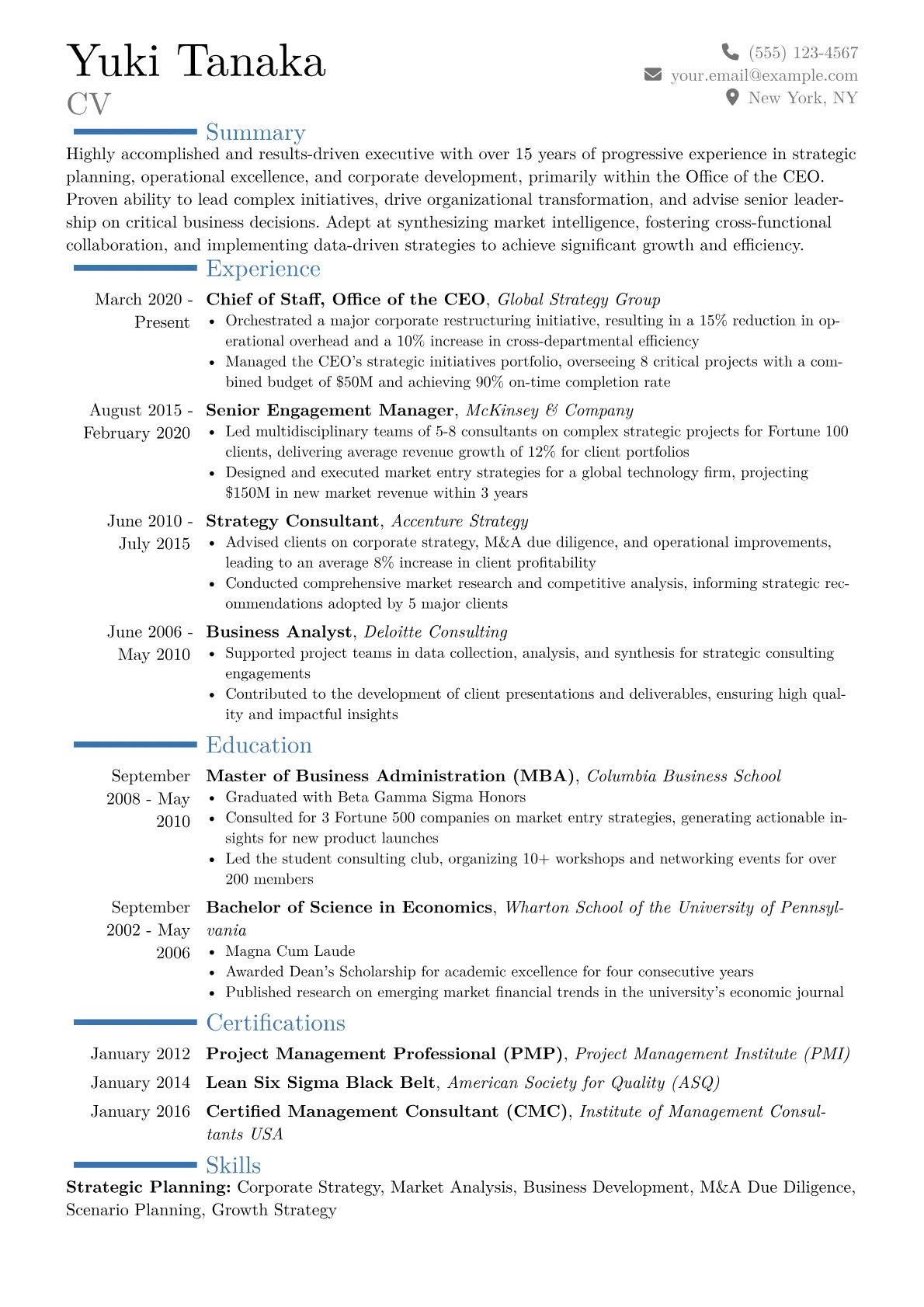 Office of the CEO Resume Example CV template - Page 1