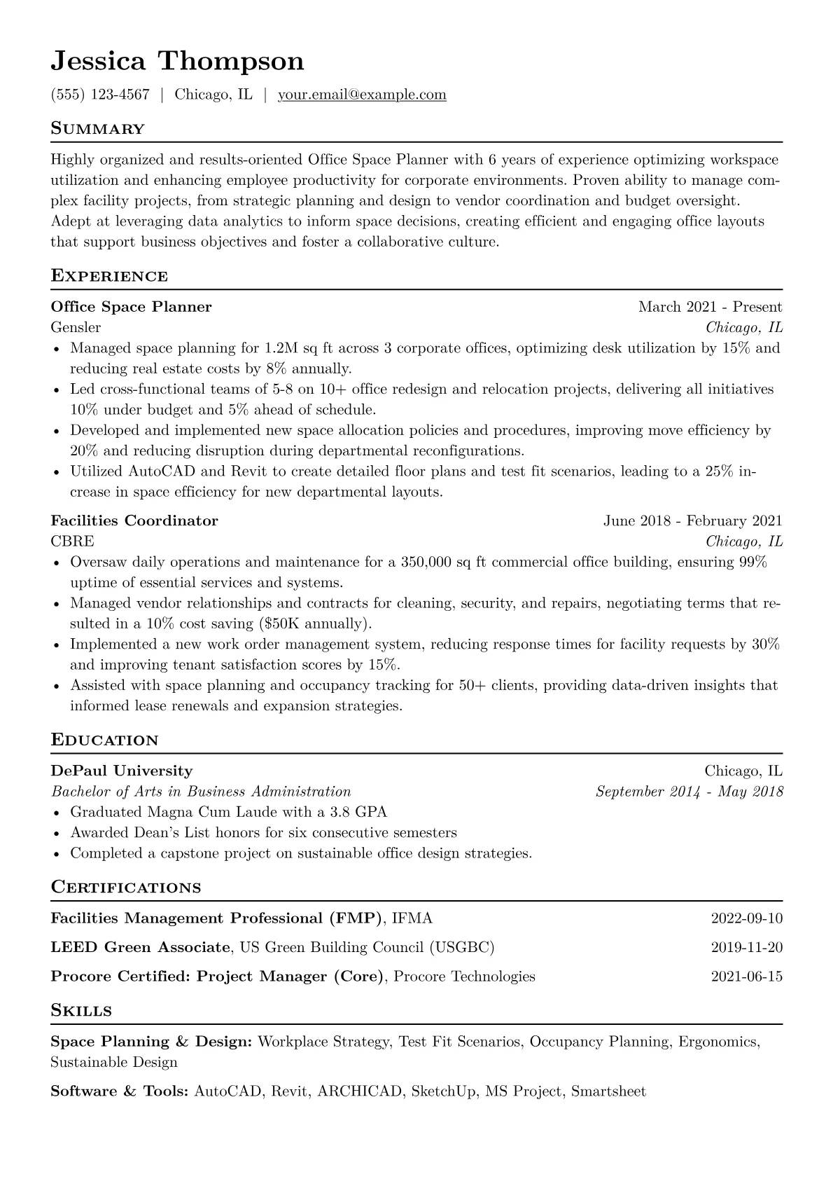 Office Space Planner Resume Example CV template - Page 1