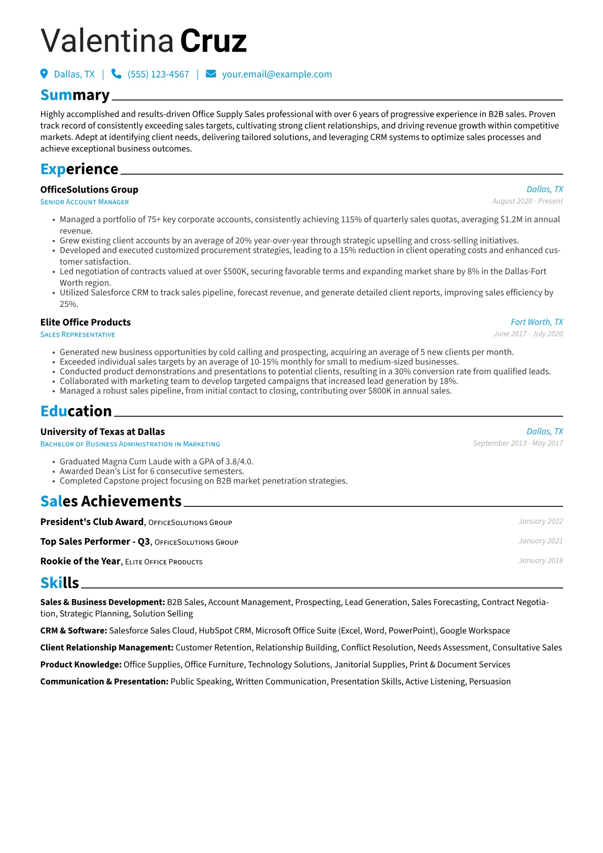 Office Supply Sales Resume Example CV template - Page 1