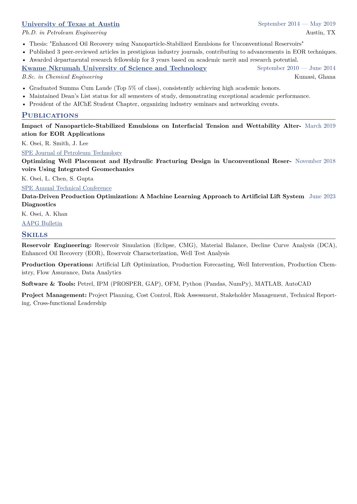 Oil and Gas Engineer Resume Example CV template - Page 2
