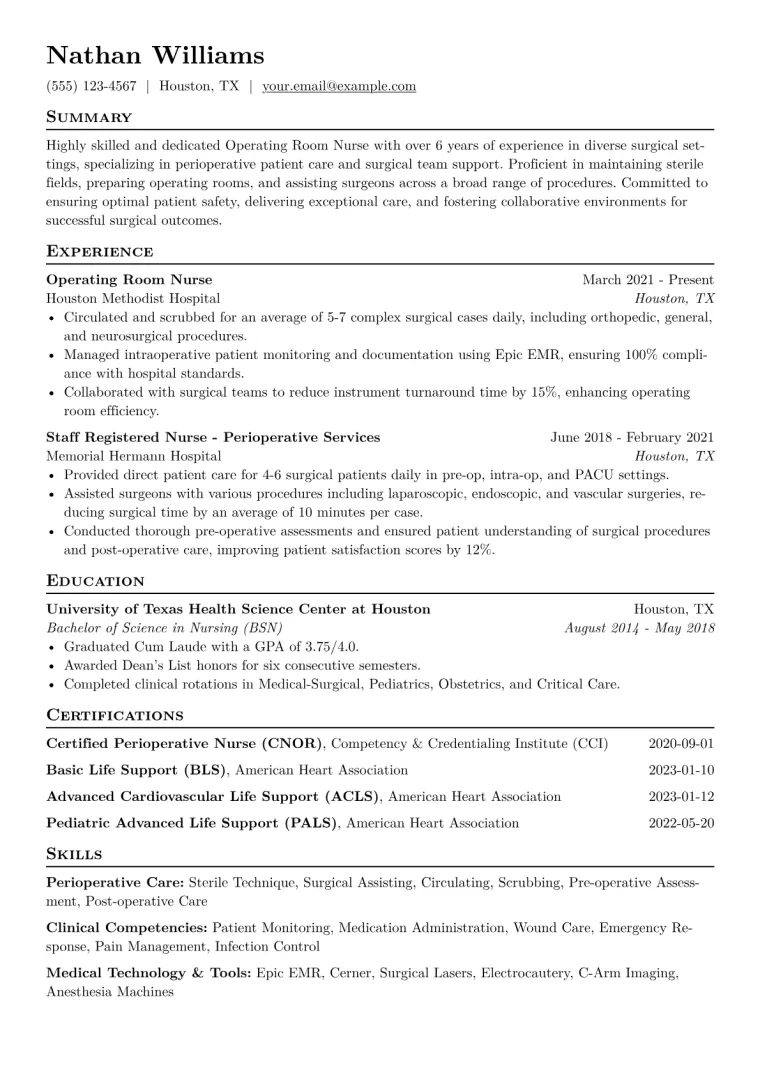 Operating Room Nurse Resume Example