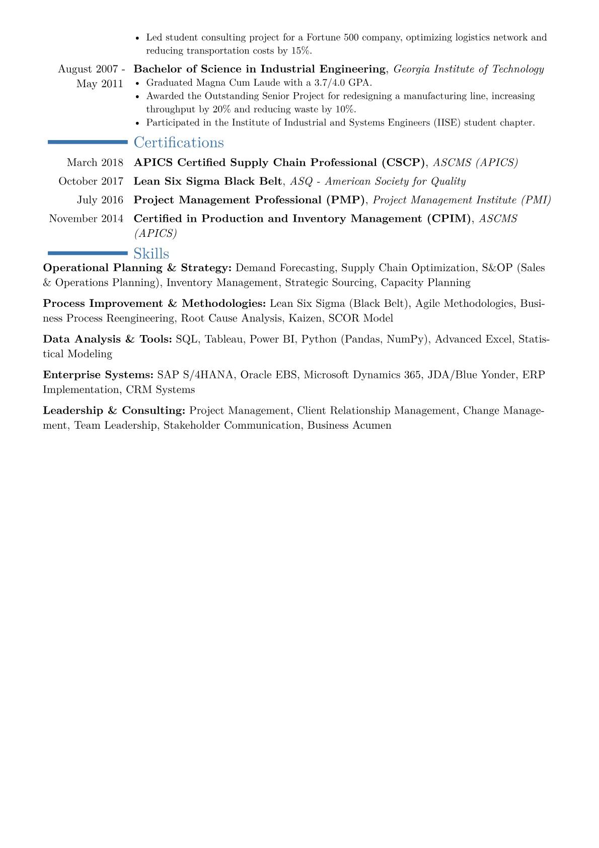 Operational Planning Manager Resume Example CV template - Page 2