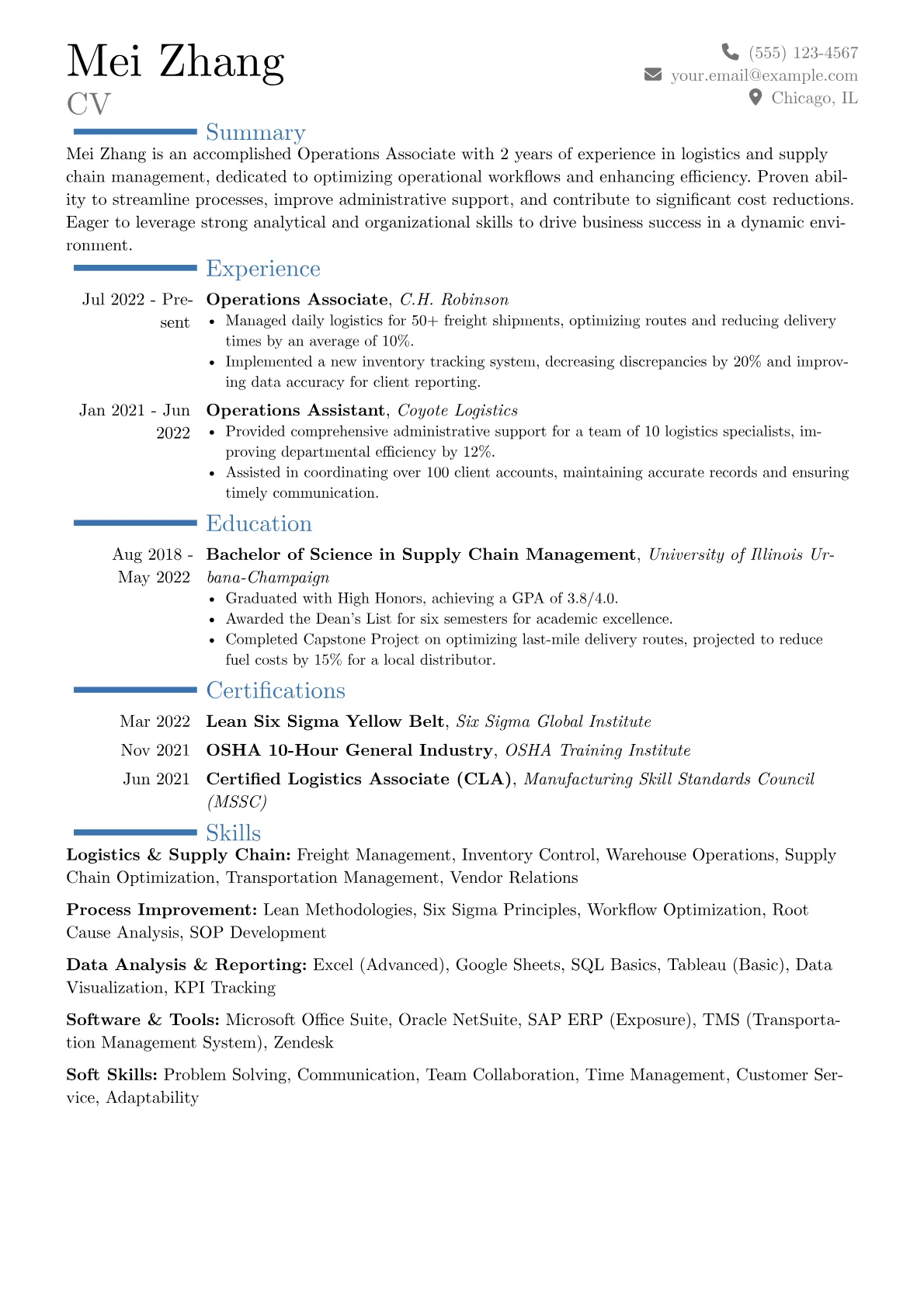 Operations Associate Resume Example CV template - Page 1