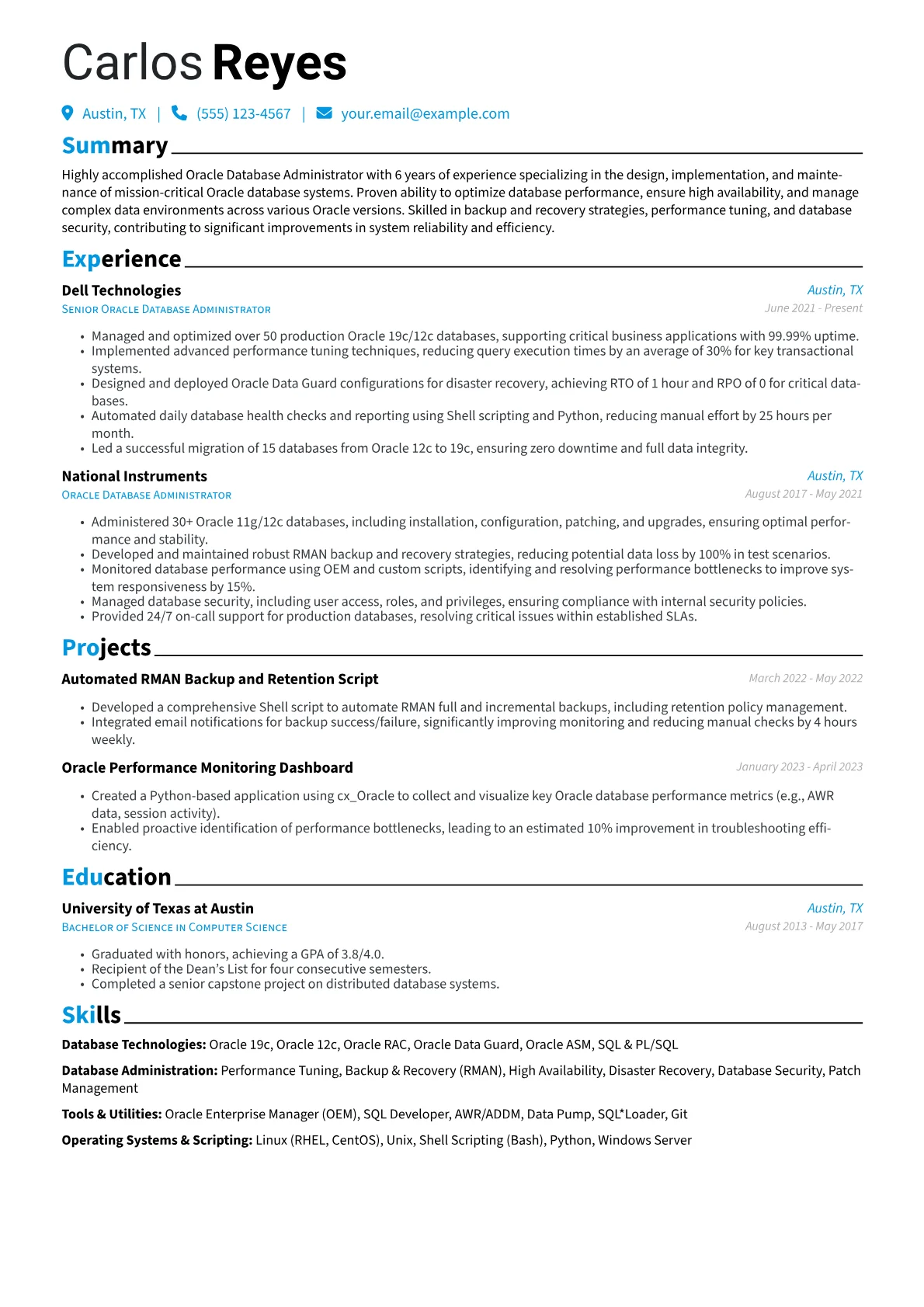 Oracle DBA Resume Example CV template - Page 1