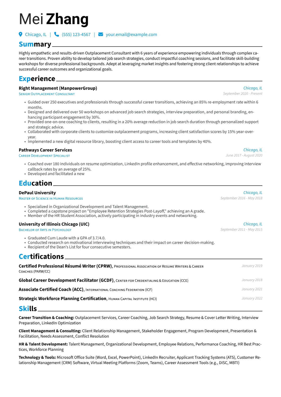 Outplacement Consultant Resume Example CV template - Page 1