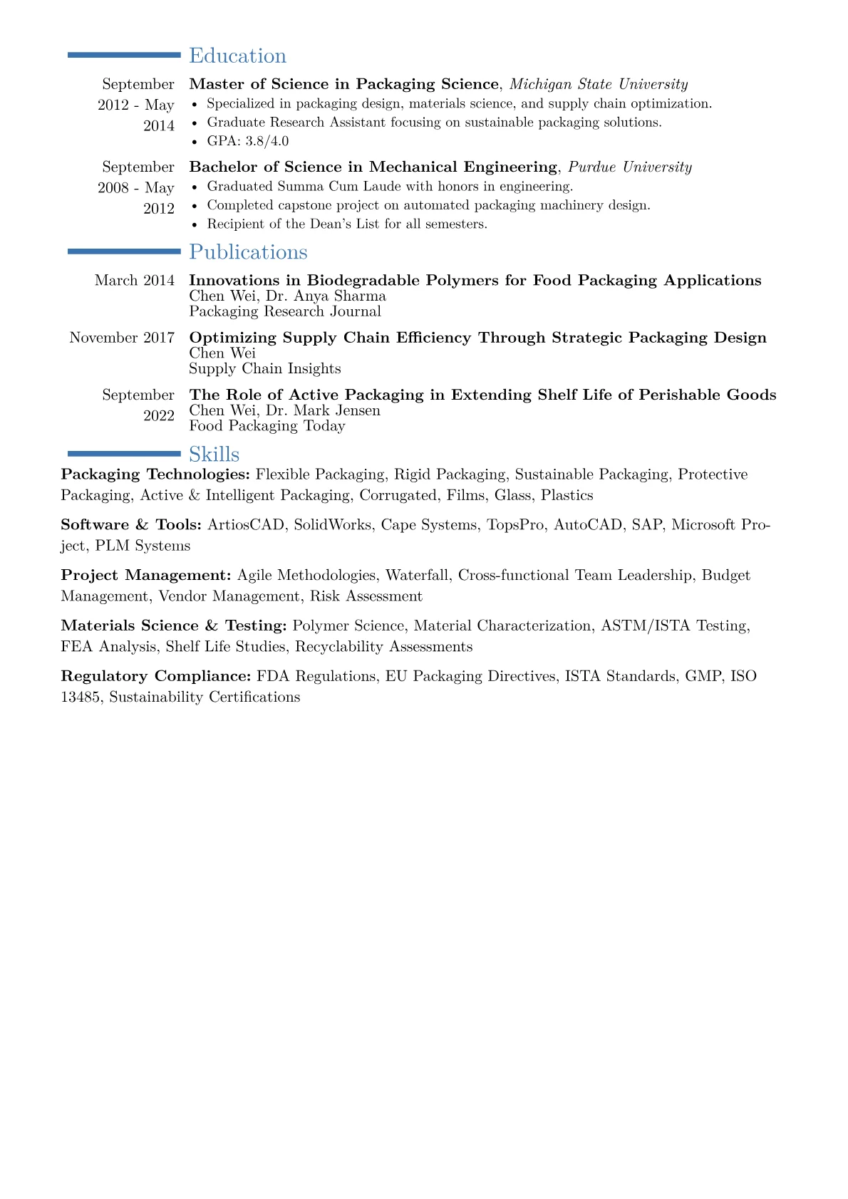 Packaging Engineering Manager Resume Example CV template - Page 2
