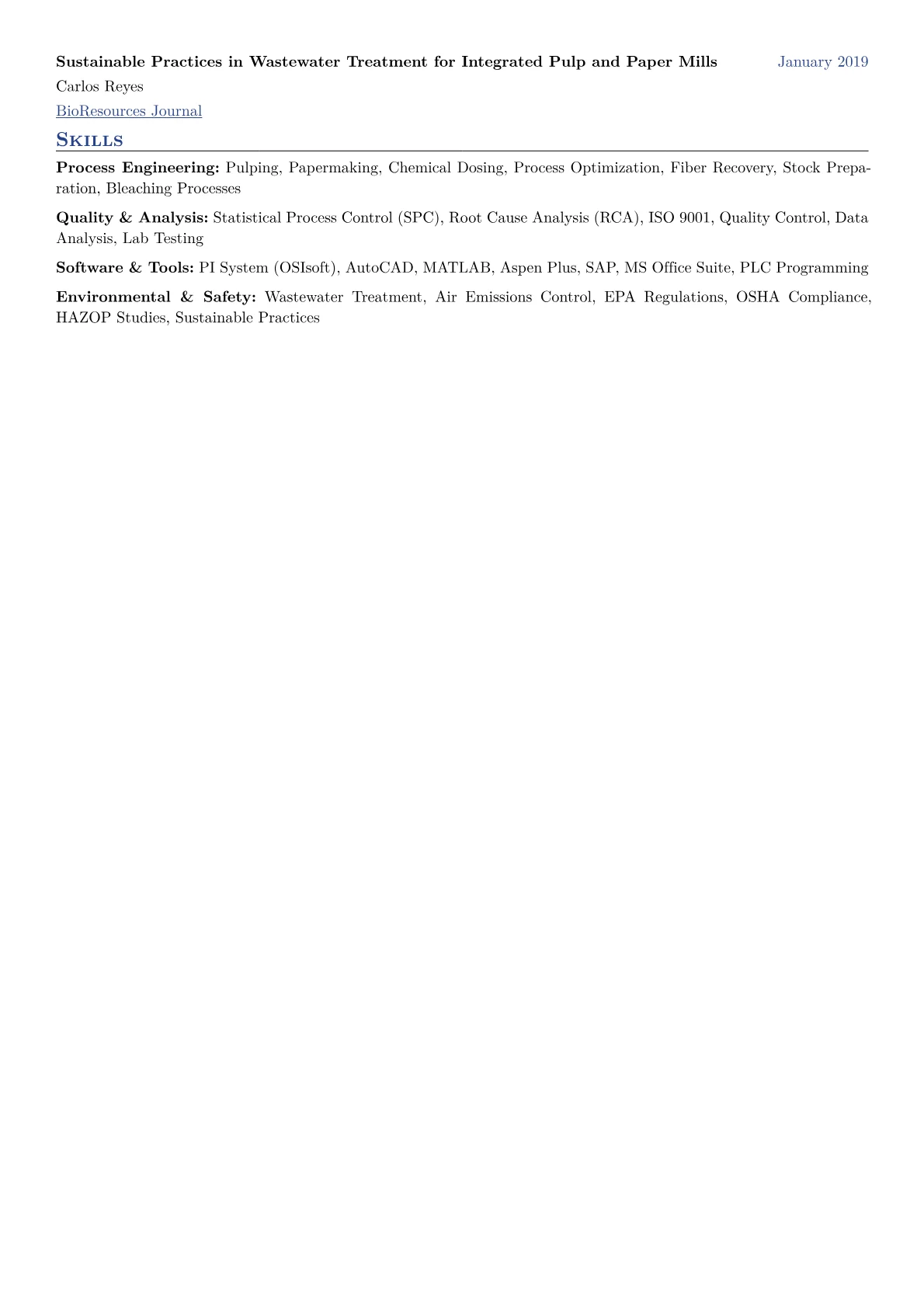 Paper and Pulp Engineer Resume Example CV template - Page 2