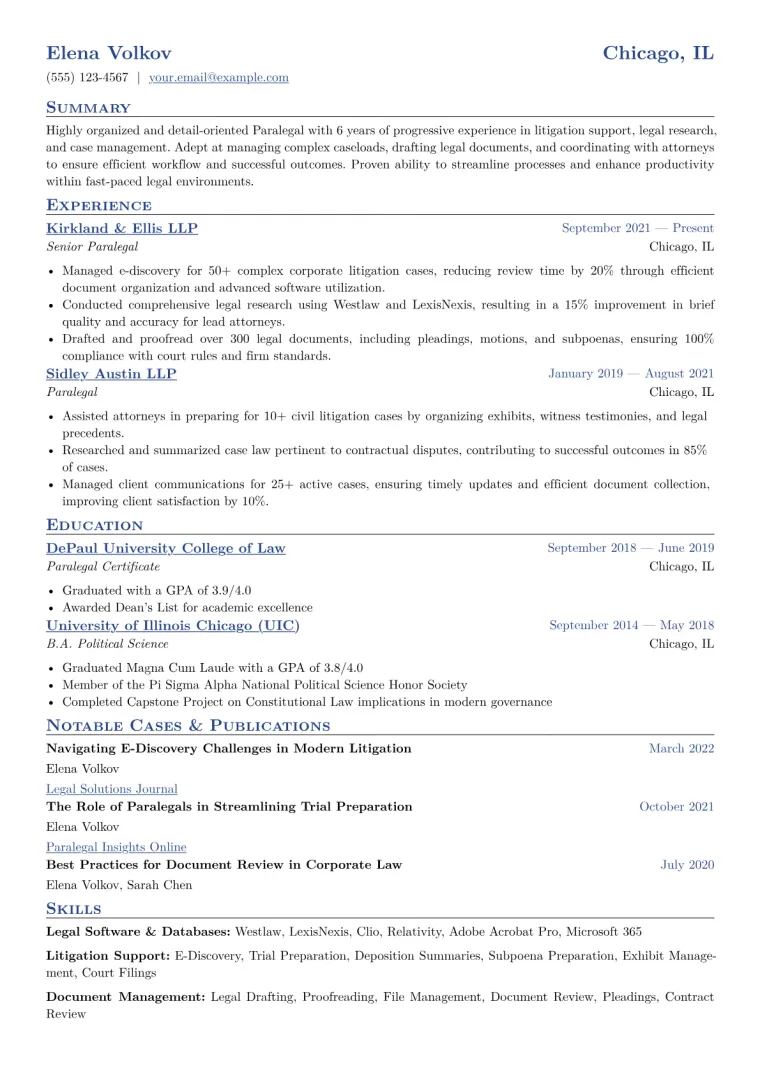 Paralegal Resume Example CV template preview
