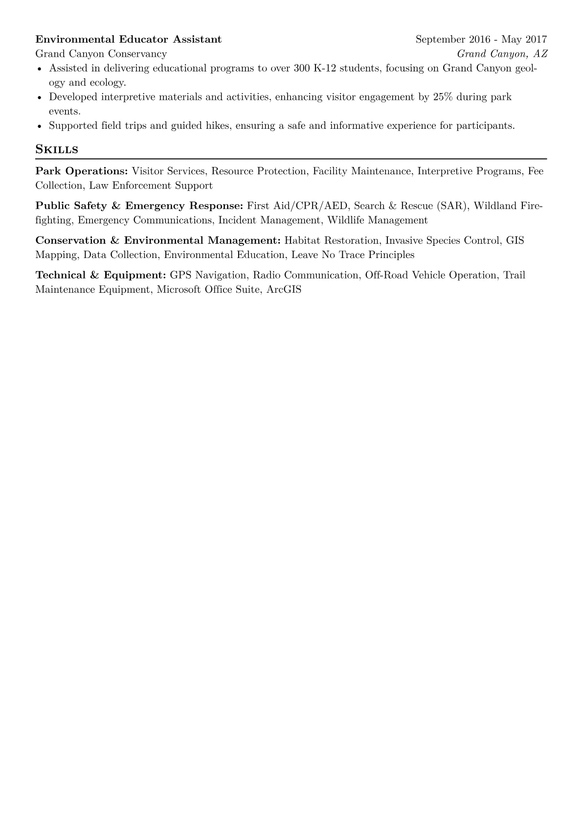 Park Ranger Resume Example CV template - Page 2