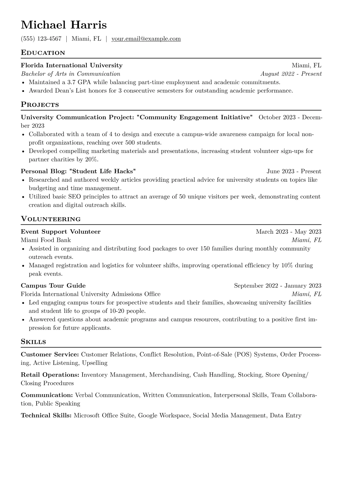 Part-Time Worker Resume Example CV template - Page 1