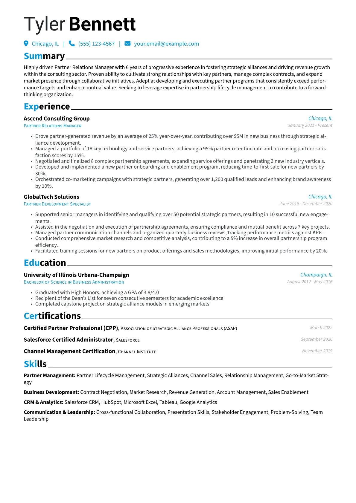 Partner Relations Manager Resume Example CV template - Page 1