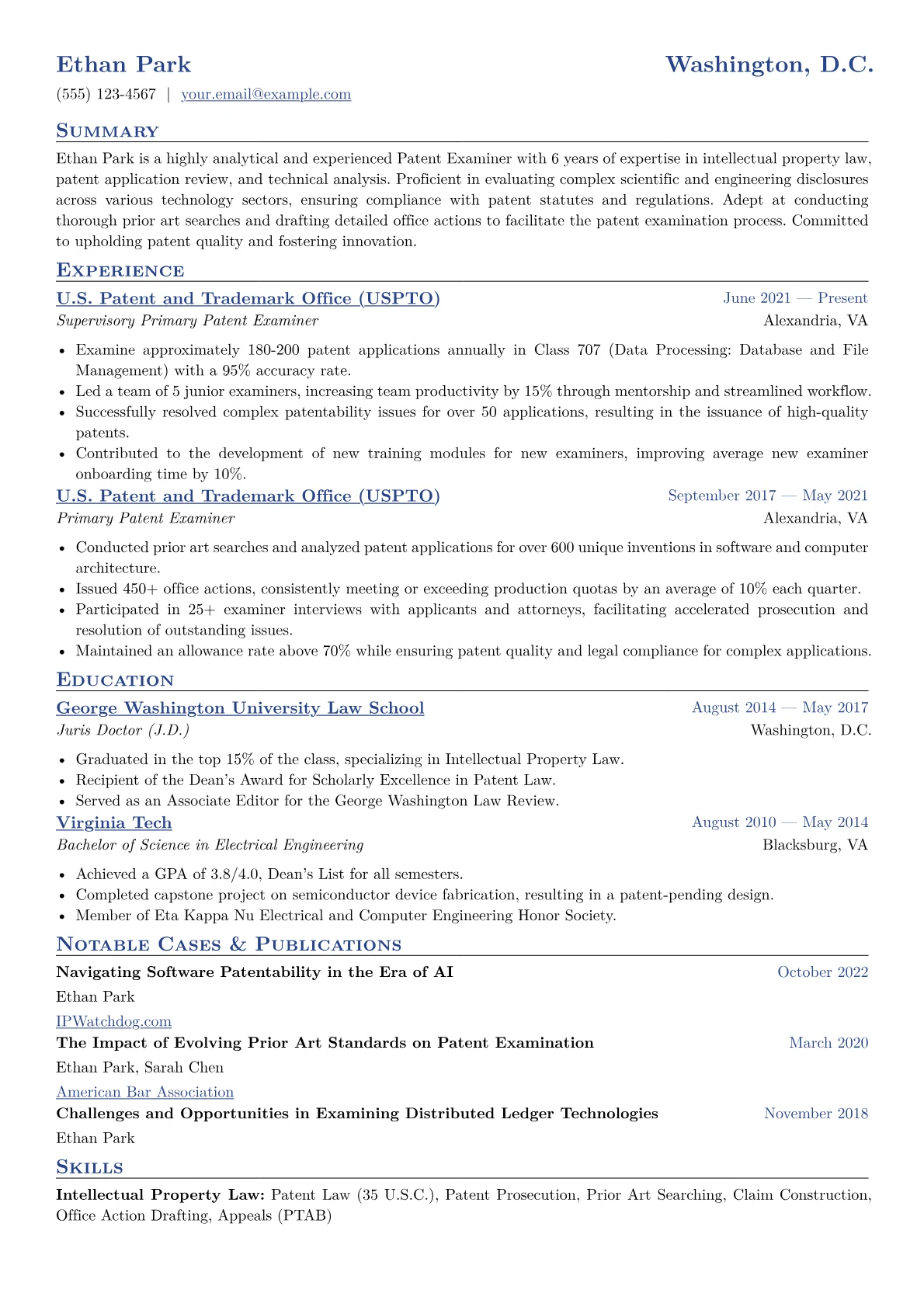 Patent Examiner Resume Example CV template - Page 1