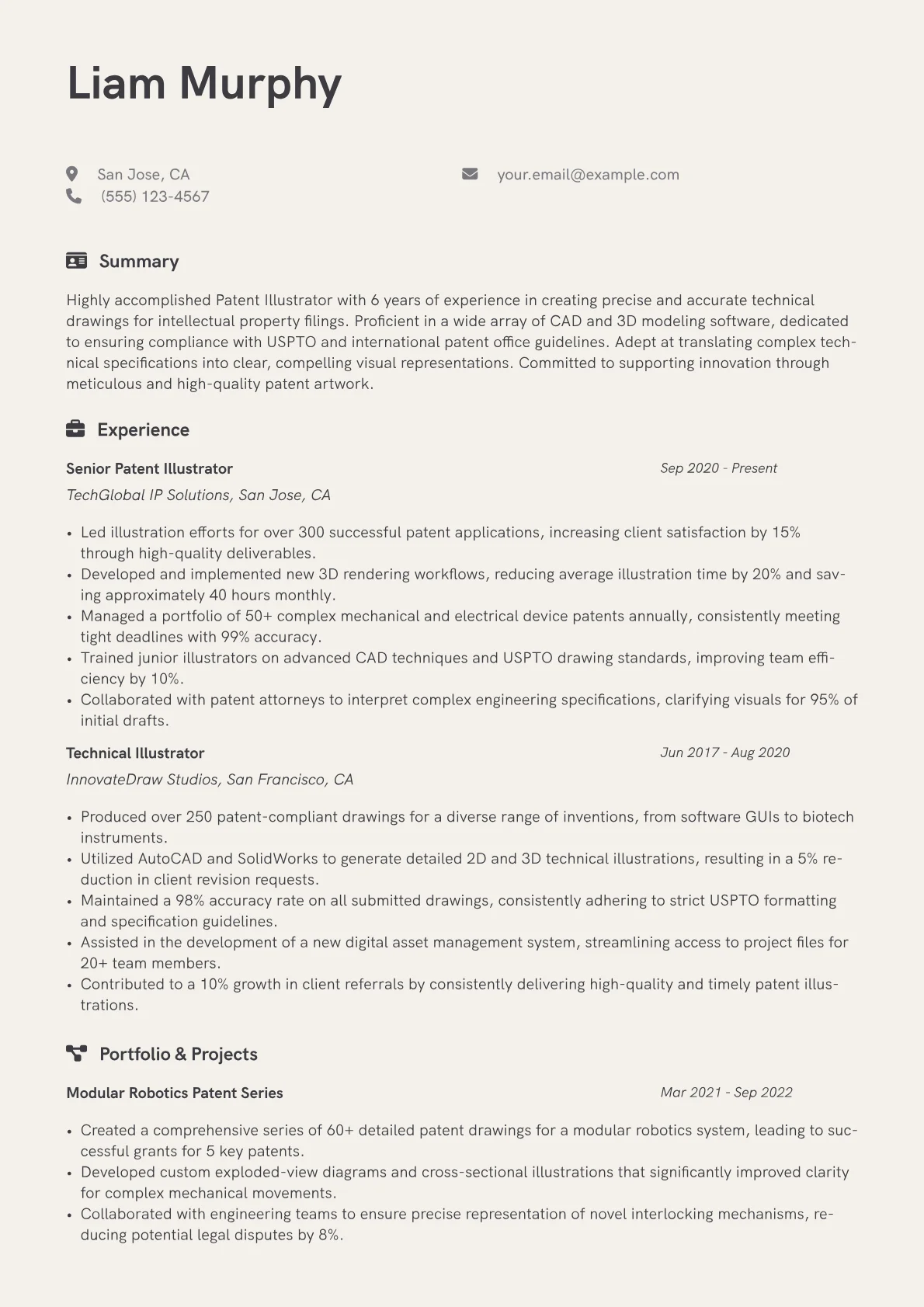 Patent Illustrator Resume Example CV template - Page 1