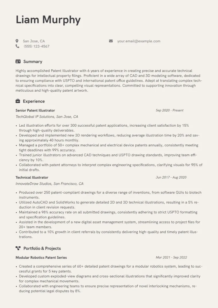 Patent Illustrator Resume Example CV template preview