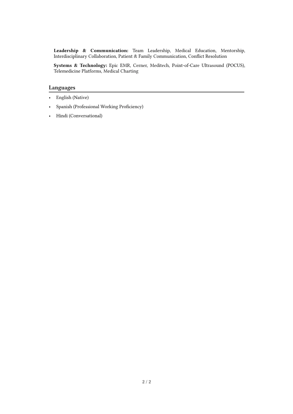 Pediatric Emergency Physician Resume Example CV template - Page 2