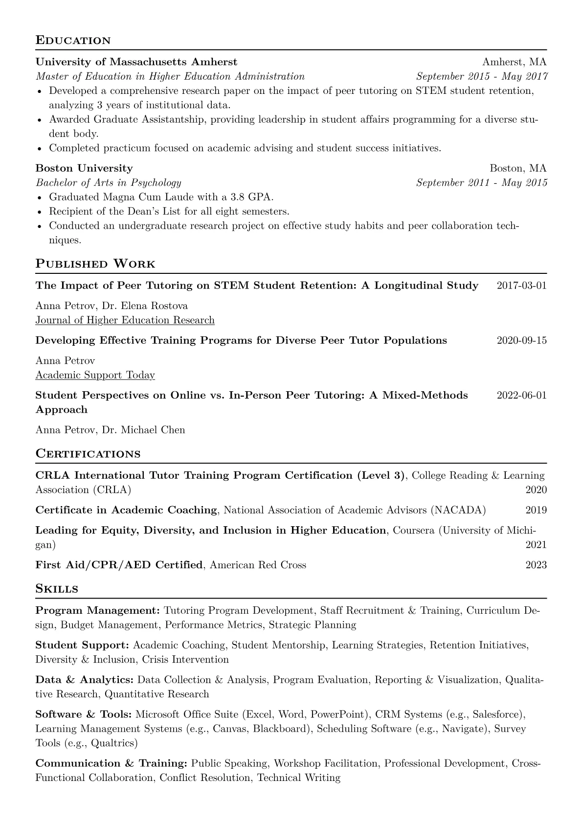 Peer Tutoring Coordinator Resume Example CV template - Page 2