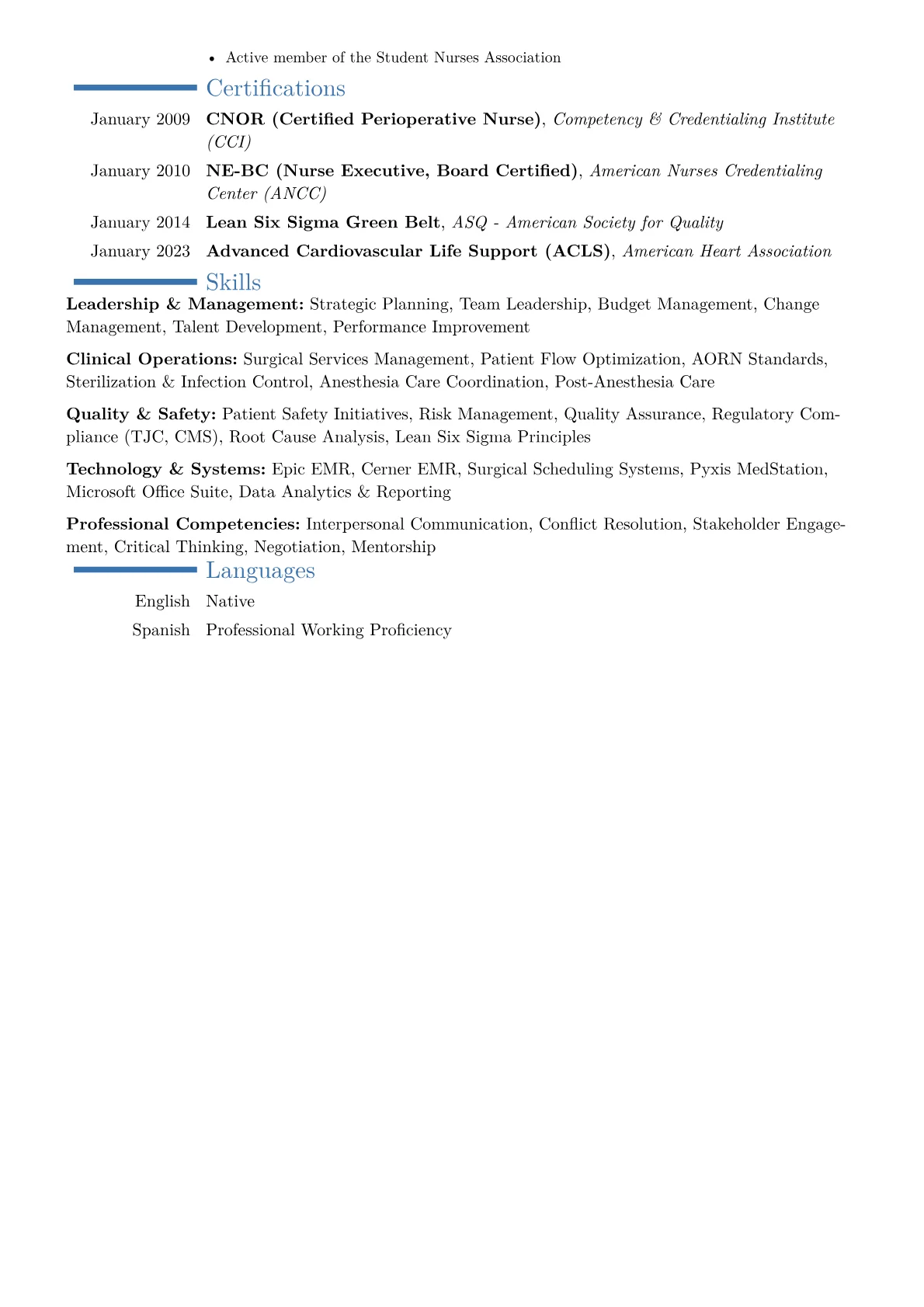 Perioperative Director Resume Example CV template - Page 2