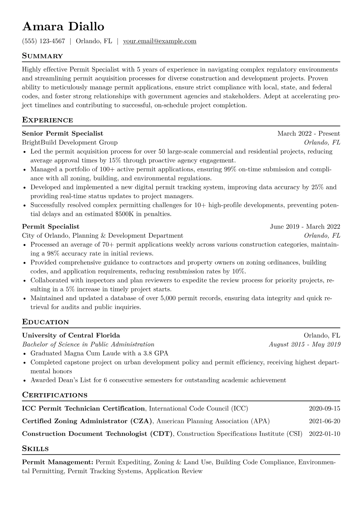 Permit Specialist Resume Example CV template - Page 1