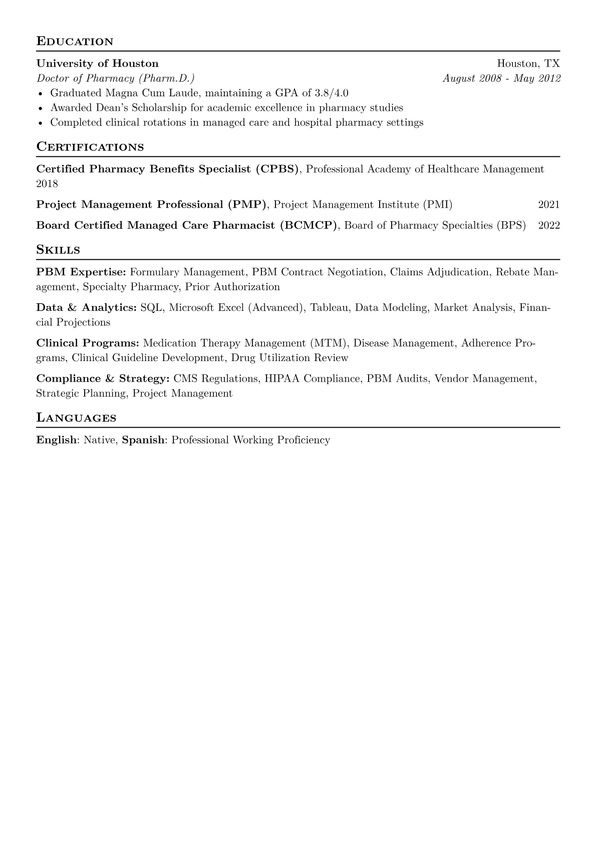 Pharmacy Benefits Manager Resume Example CV template - Page 2