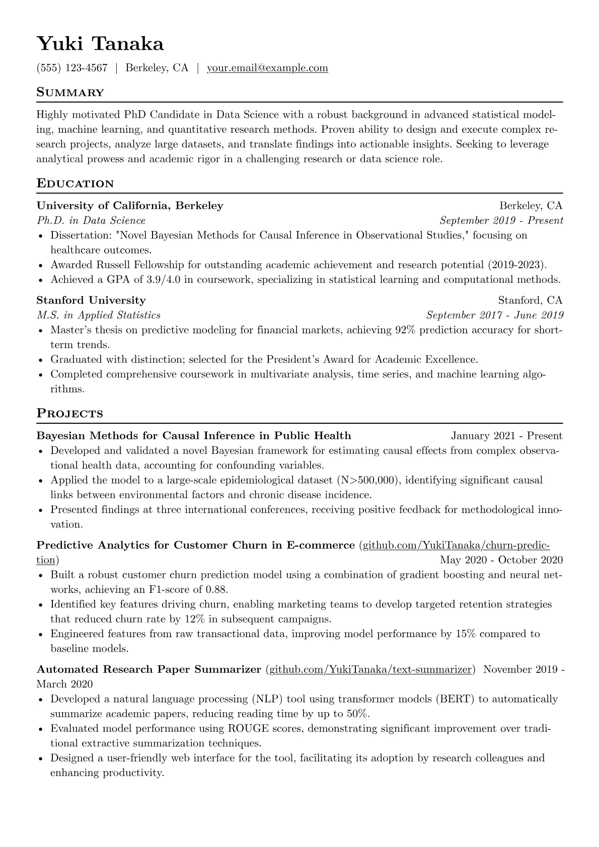 PhD Candidate Resume Example CV template - Page 1