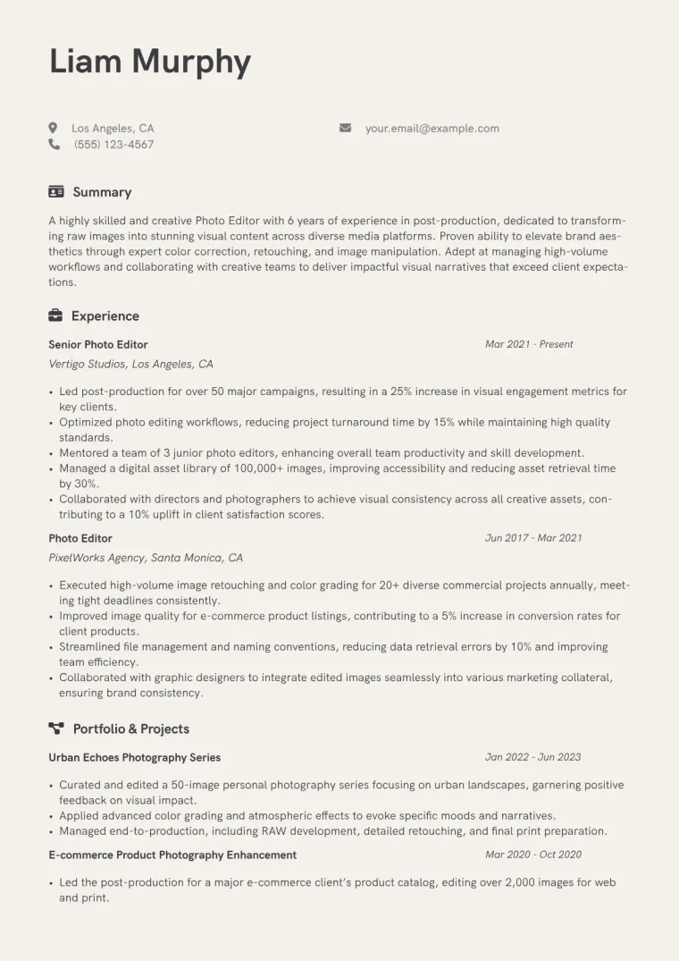 Photo Editor Resume Example CV template preview
