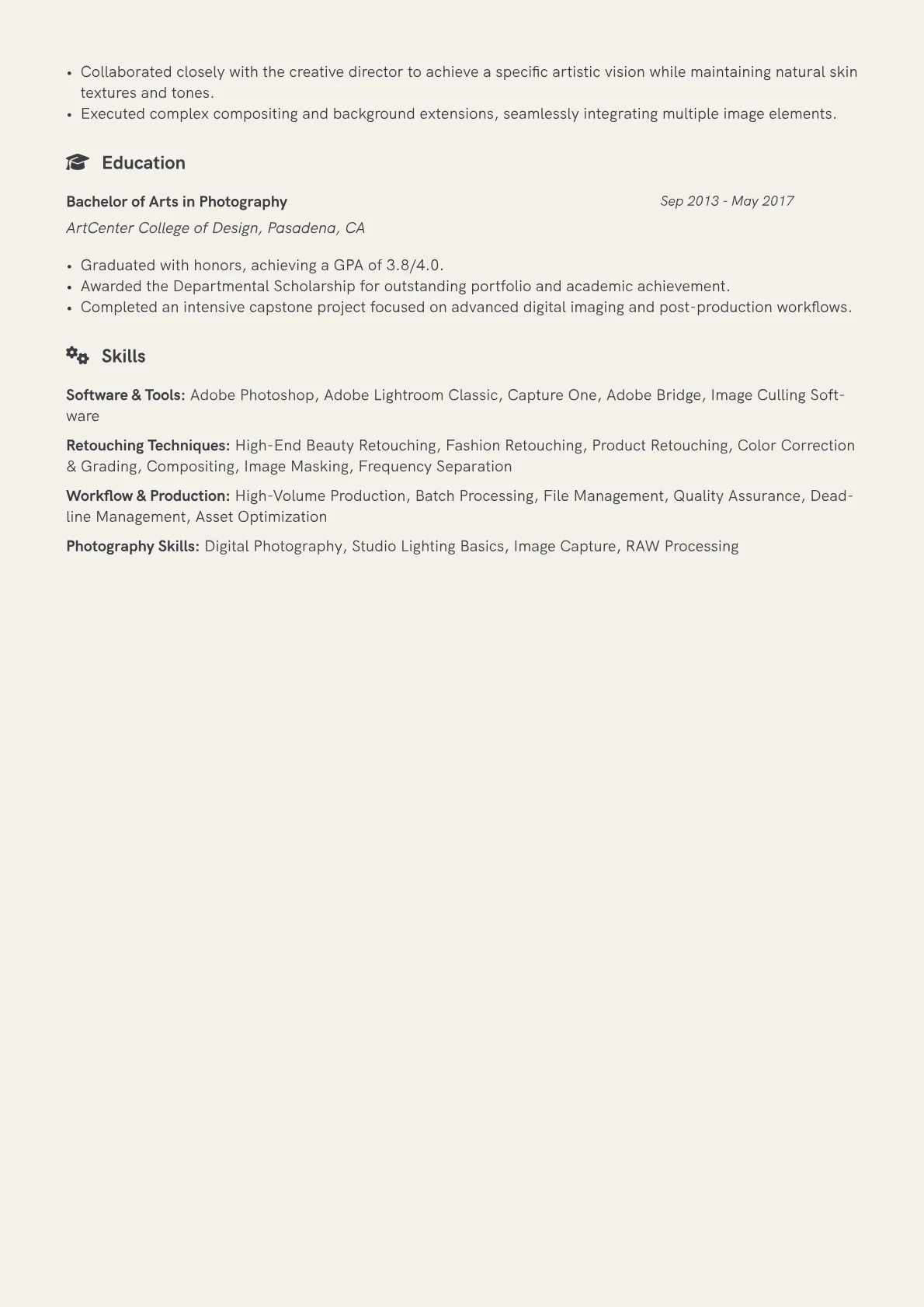 Photo Retoucher Resume Example CV template - Page 2