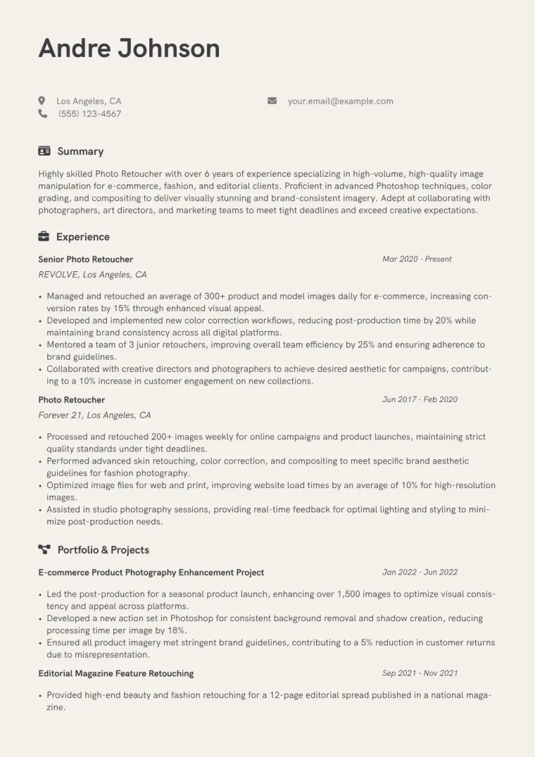 Photo Retoucher Resume Example CV template preview