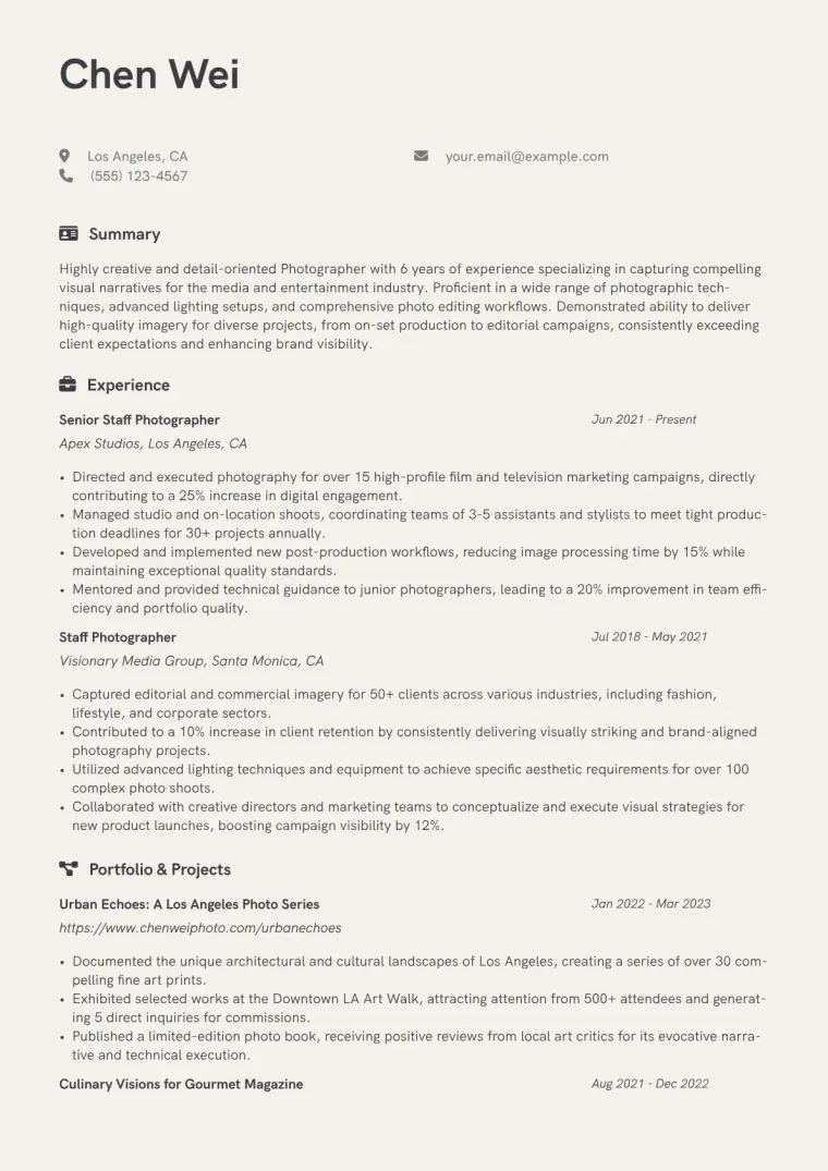 Photographer Resume Example CV template preview