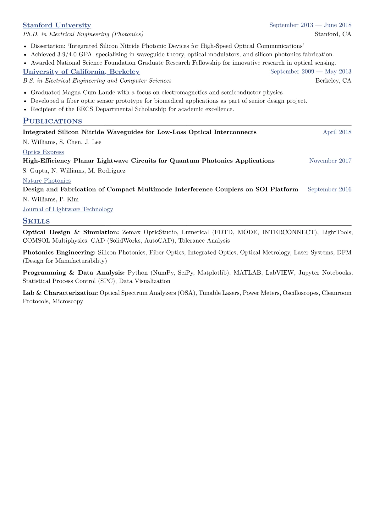 Photonics Engineer Resume Example CV template - Page 2